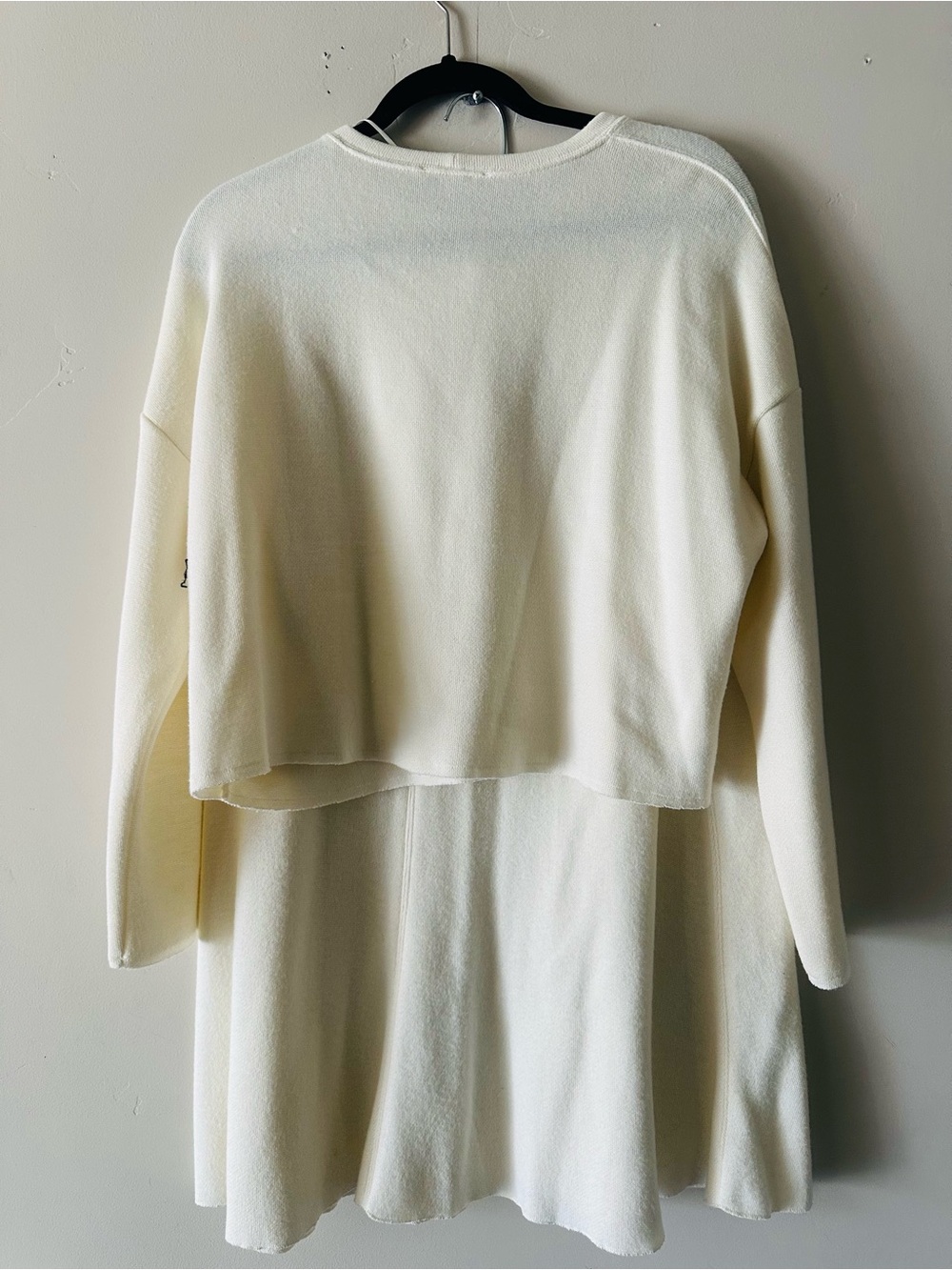 Cream Long Sleeve Cropped Top - Women's Layered Knit skirt set